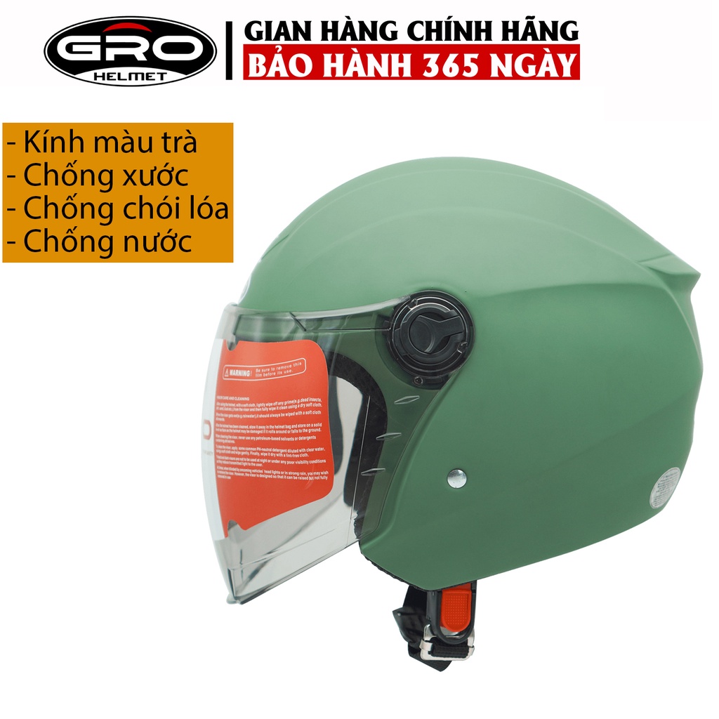 Mũ Bảo Hiểm 3/4 đầu GRO Helmet ST27 có kính dài che cả mặt, kiểu dáng thời trang, khóa kim loại chắc chắn - Xanh Ngọc