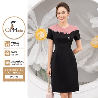 Đầm công sở CITI MODE FASHION dáng xòe A thiết kế phối hoa thêu ngực DH3185