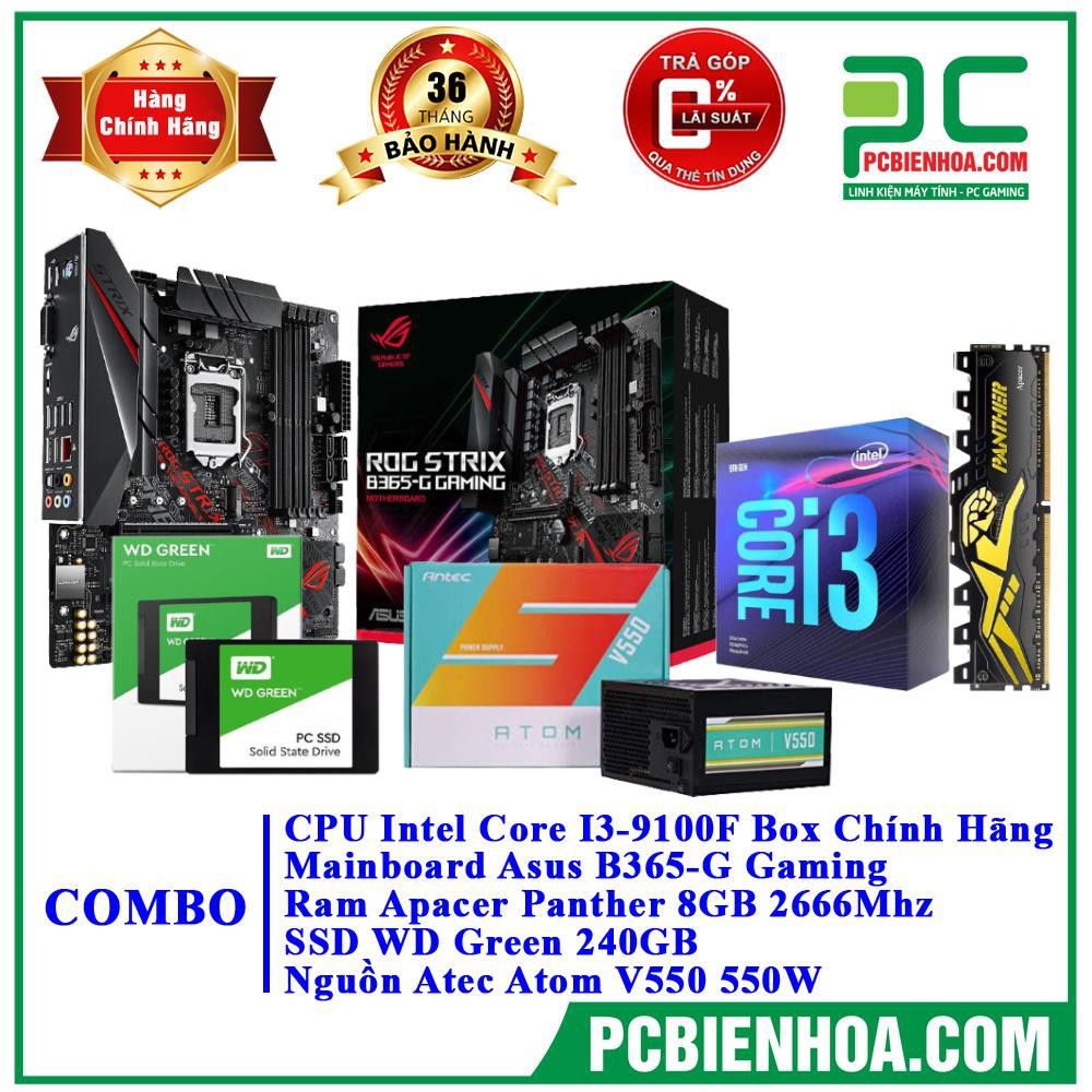 [Mã ELHAMSG giảm 7% đơn 500K] Combo máy tính Gaming I3 9100F B365M 8G 240G 550W