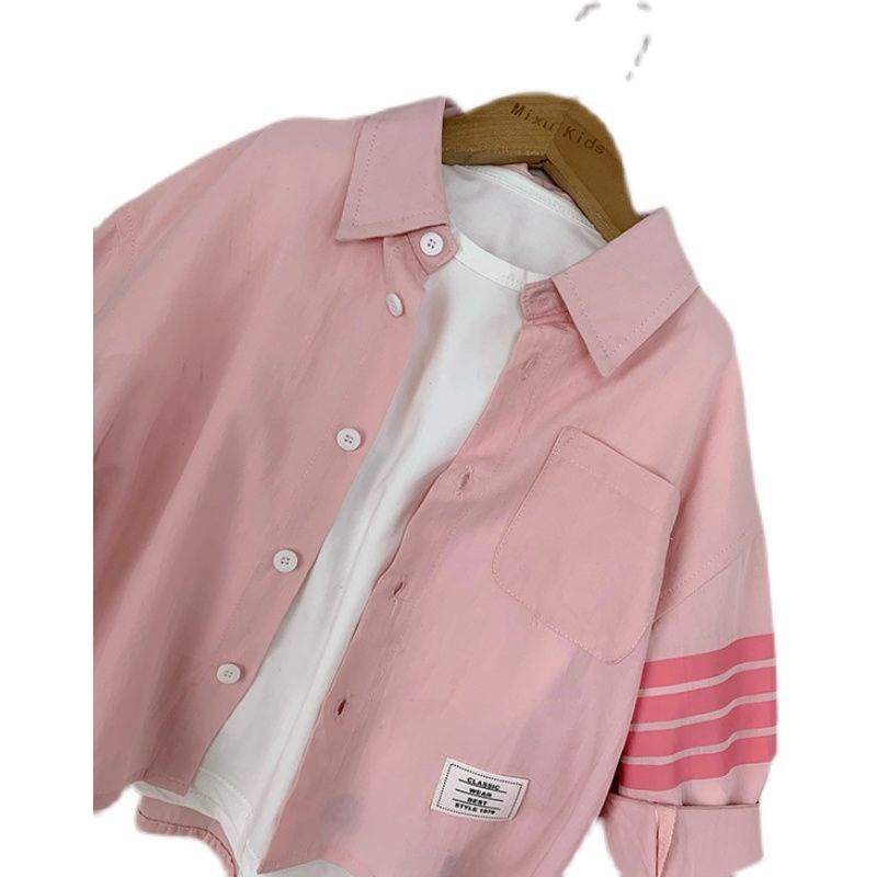 Áo Sơ Mi Tay Dài Màu Hồng Dễ Phối Đồ Thời Trang Mùa Thu Cho Bé Trai Và Gái