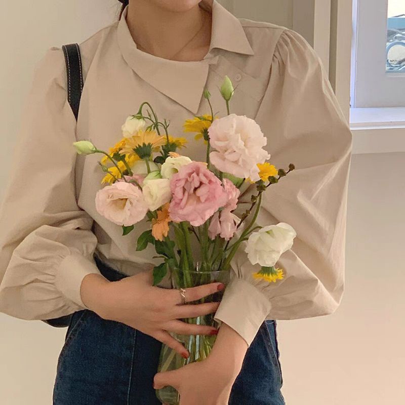 (SẴN) Áo sơ mi cổ lệch phong cách Hàn Quốc