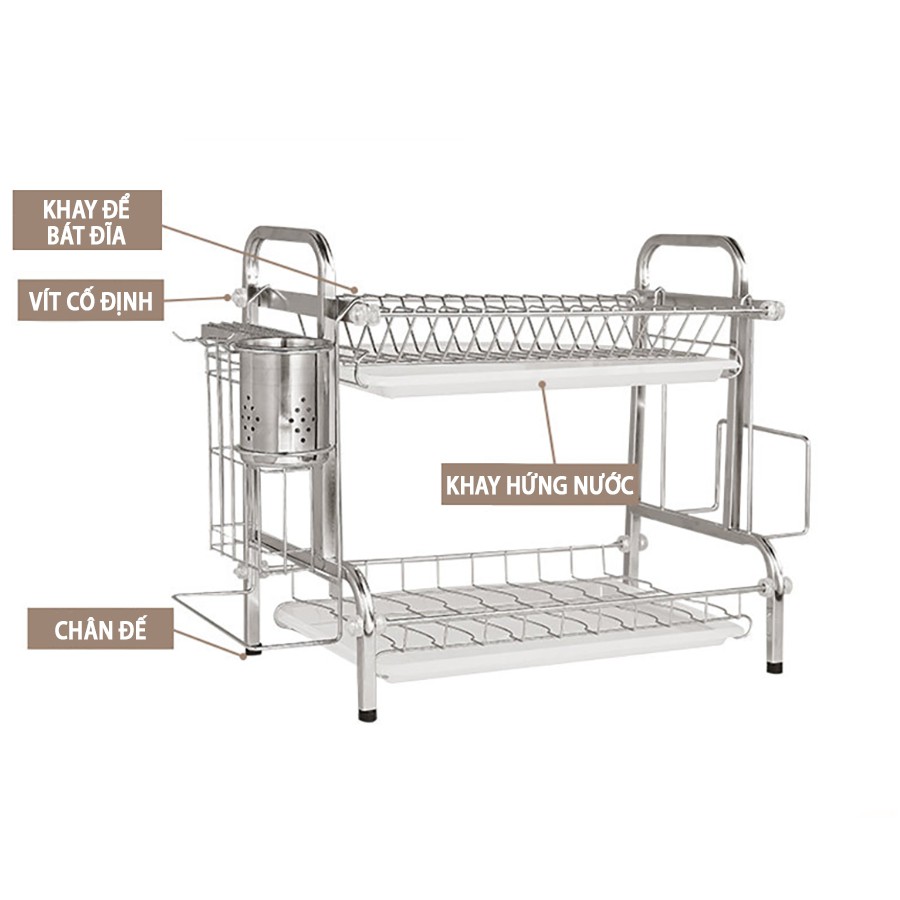 Kệ Để Chén Đĩa Inox 304 VANDO Giá Bát Nhỏ Có Khay Hứng Nước