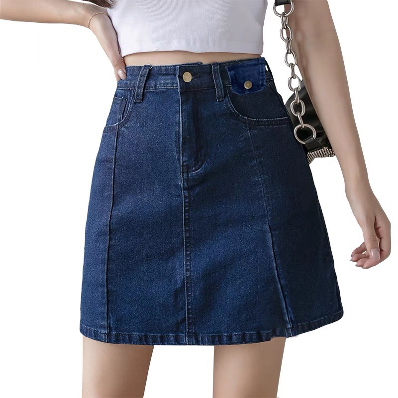 [60-90kg] Quần váy jean BIGSIZE lưng cao phom A, trên gối bên trong có quần short, co dãn mạnh 4345 MLJ 70kg 80kg