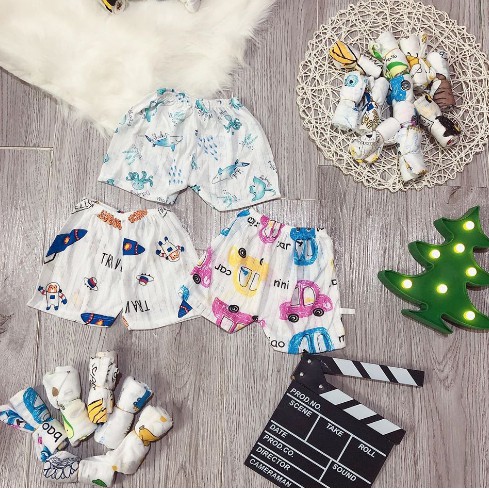 set = 5 quần đùi cotton giấy cho bé mặc màu hè ( hàng Vietj Nam )