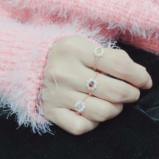 Nhẫn hoa cúc nhụy pha lê phong cách Hàn