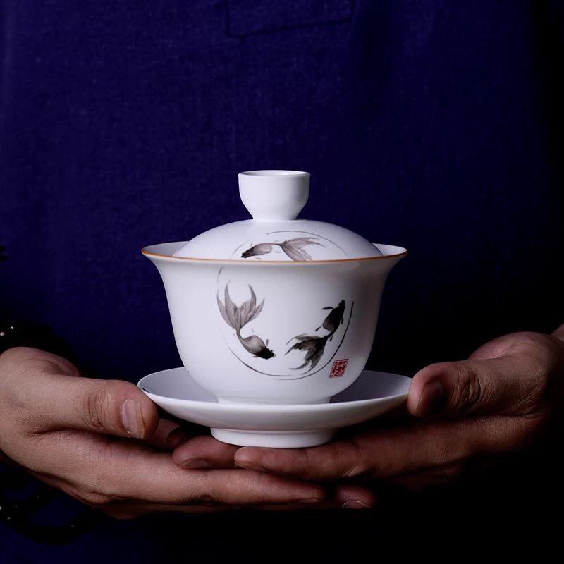 Chén Khải tiềm trà, pha trà, chén khải sứ Cảnh Đức Trúc Vân Lâu