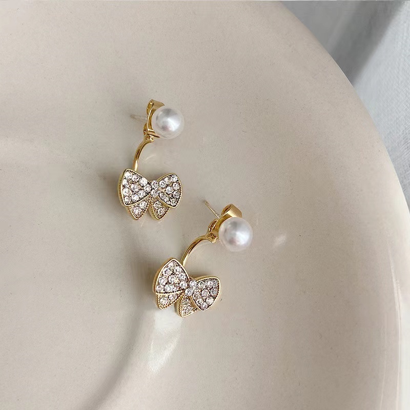 Đôi Bông Tai Mạ Bạc 925 Hình Nơ Đính Đá Xinh Xắn Cho Nữ