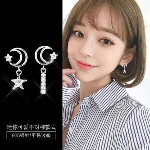 Bông tai mạ bạc 925 trăng sao mẫu mới style hàn quốc cực xinh