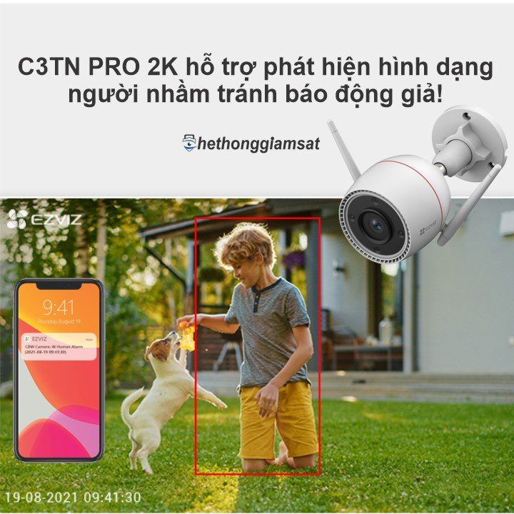 Camera Wifi Ngoài Trời EZVIZ C3TN PRO 3MP 2K, H3C 3MP 2K AI, Màu Bang Đêm, Đàm Thoại - Hàng Chính Hãng, Bảo Hành 24 Th