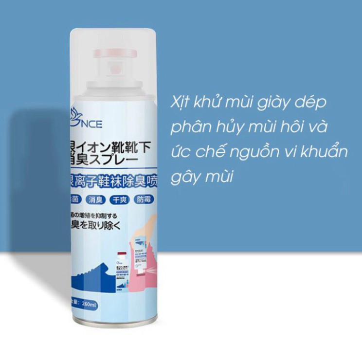 [Cam Kết Loại 1] Xịt khử mùi giày Nano Bạc mùi dịu nhẹ 260ml chai xịt ngược khử mùi giày dép tủ giày hiệu quả