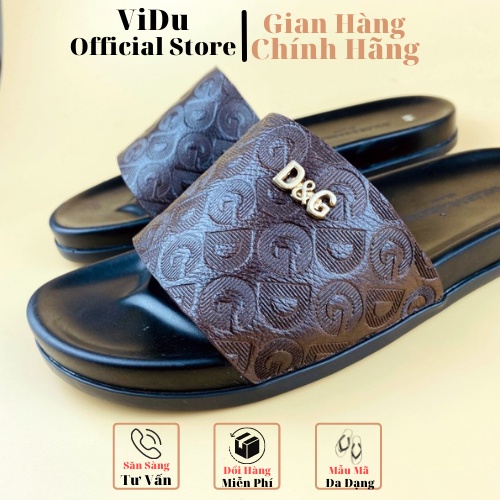 Dép nam thời trang D&amp;G ViDu 8701 màu nâu đen, logo nổi sành điệu, cá tính, êm ái, nhẹ nhàng