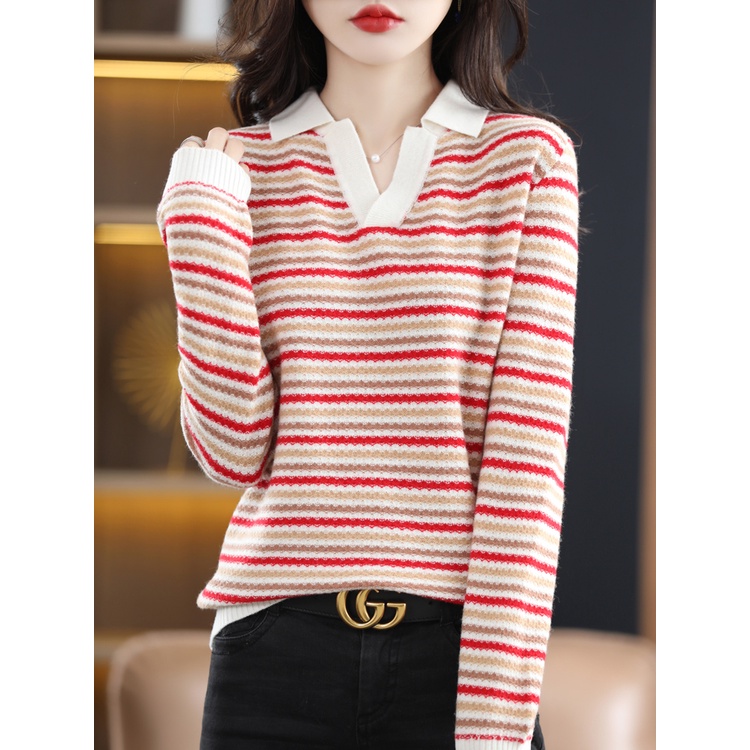 Áo Sweater Dệt Kim Cổ polo Dáng Rộng Thời Trang Thu Đông 3 Màu Sắc Lựa Chọn