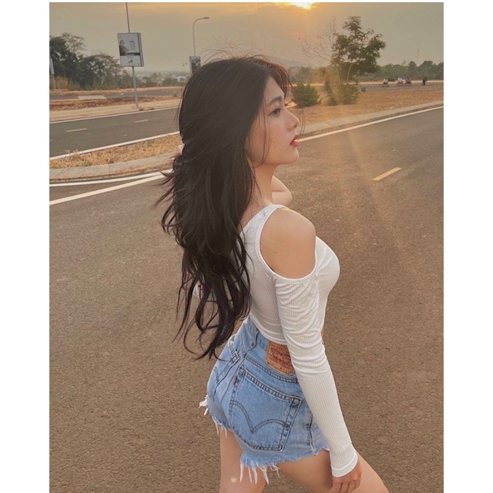 Áo croptop kiểu lệch vai kiểu mới siêu đẹp |  Áo kiểu dài tay lệch vai sexy - AK0010 | steven.factory