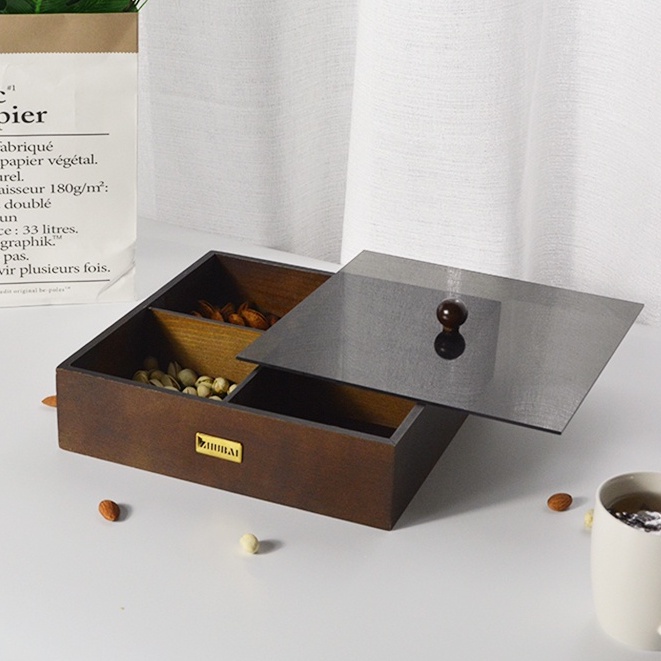 Khay gỗ 4 ngăn đựng đồ ăn tráng miệng đa năng