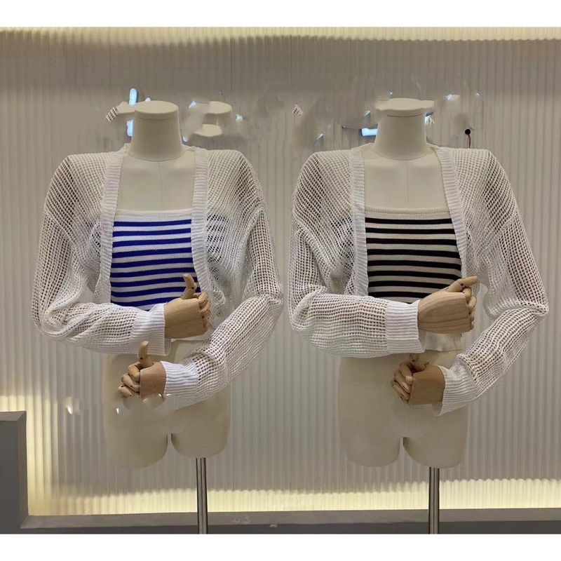 Set áo len 2 dây kẻ croptop kèm khoác len dệt kim siêu xinh