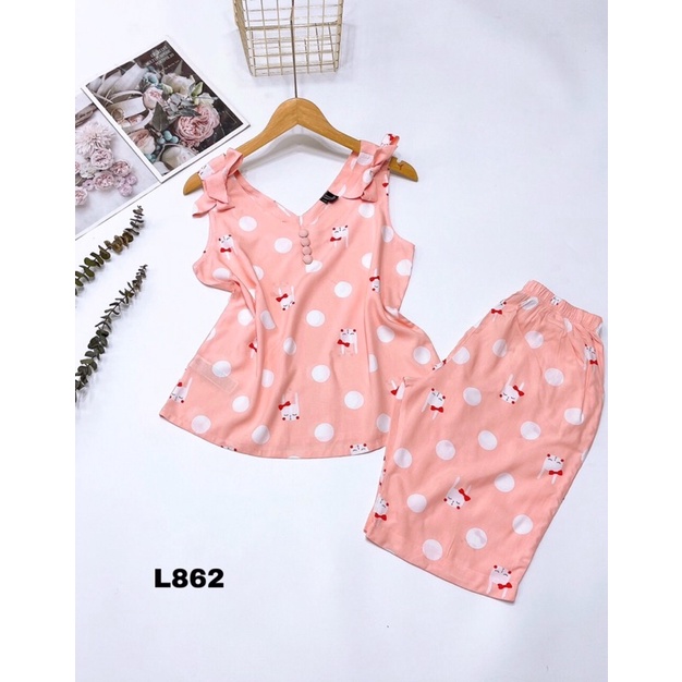 Bộ Lanh Lửng Cổ Tim Nơ Vai VNXK