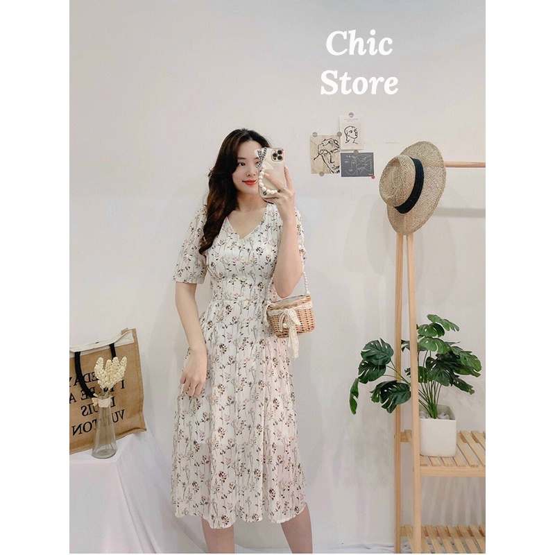 Đầm hoa nhí công sở họa tiết cổ điển thanh lịch nữ tính Chic.Store