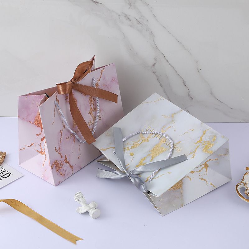 Túi giấy đựng quà tặng sang trọng có nơ hoa văn tặng sinh nhật bạn gái đối tác , valentine, vân đá