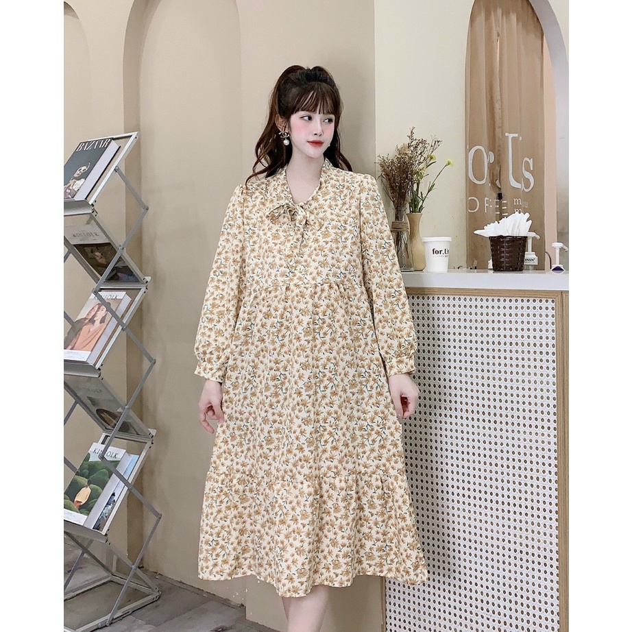 Đầm Bầu Váy Bầu Dài Tay Cổ Nơ Hoa Nhí Thiết Kế Dáng Tầng Vải Voan Cao Cấp Đi Chơi Dự Tiệc Sang Trọng M600 Mom and Baby