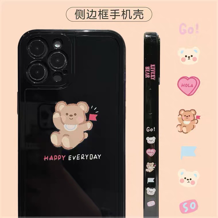 Ốp cạnh in hình gấu bông đen dẻo dành cho iPhone 11 12 Pro Max 7 8 Plus X XsMax XR Cú Mèo Case