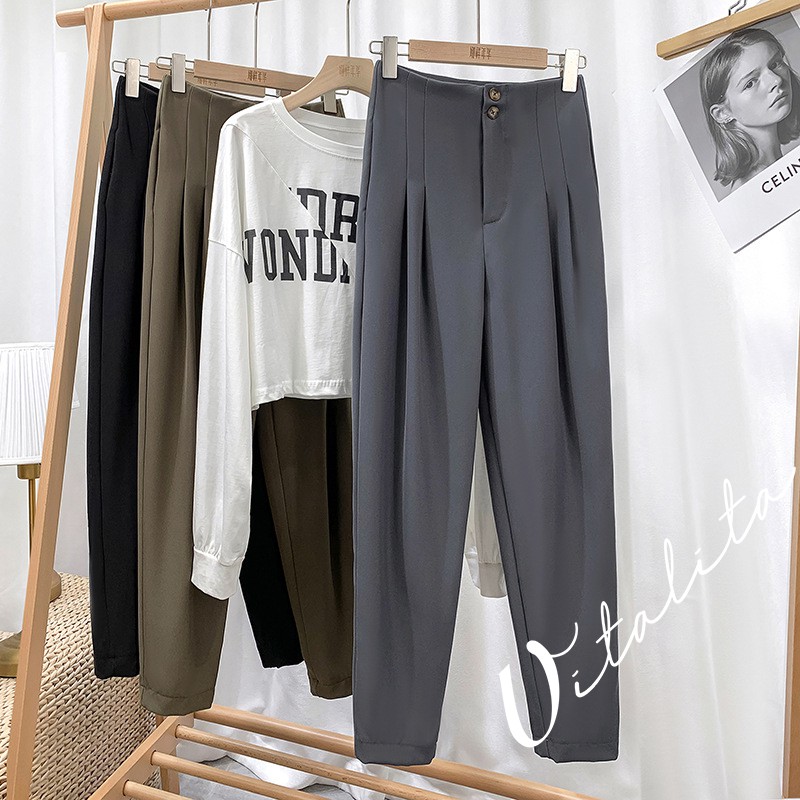 Quần Baggy nữ lưng cao cạp liền STYLE HÀN QUỐC - chất vải Cát Hàn