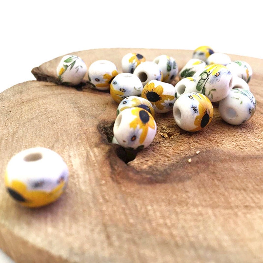 Set 10 Hạt Xâu Hình Hoa Hướng Dương Bằng Gốm Thời Trang 10mm Dành Cho Nữ