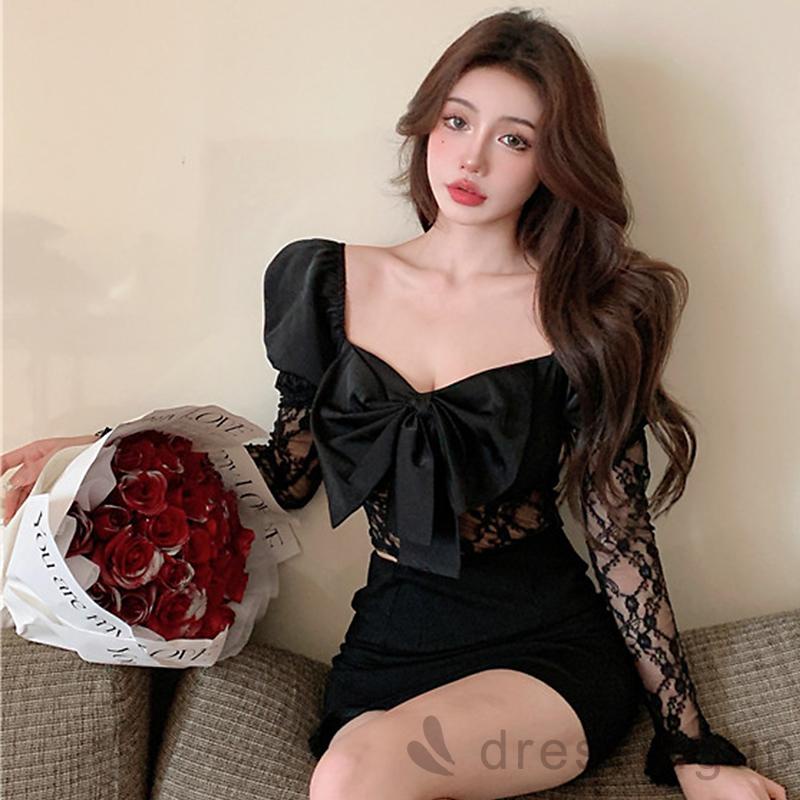 Áo Thun Trễ Vai Tay Phồng Dáng Ôm Phối Ren Thời Trang Cho Nữ