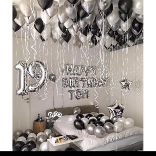 [Tặng Bơm+Keo+RuyBăng] Set bóng trang trí Happy Birthday Bạc Đen BD024