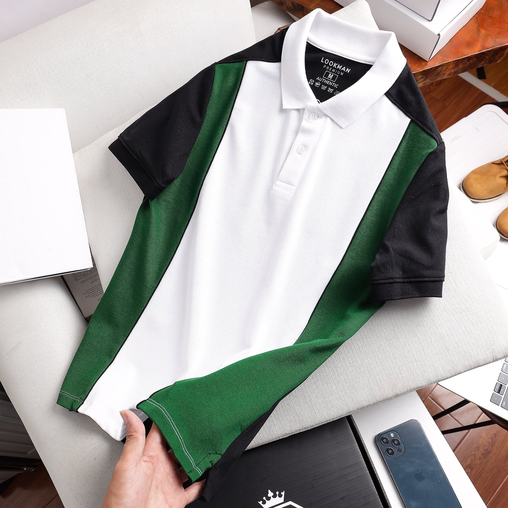 Áo Polo Nam chính hãng LOOKMAN Vải Cá Sấu Cotton Xuất Khẩu Phối Sọc Chuẩn Form Cực Đẹp M03 Liber