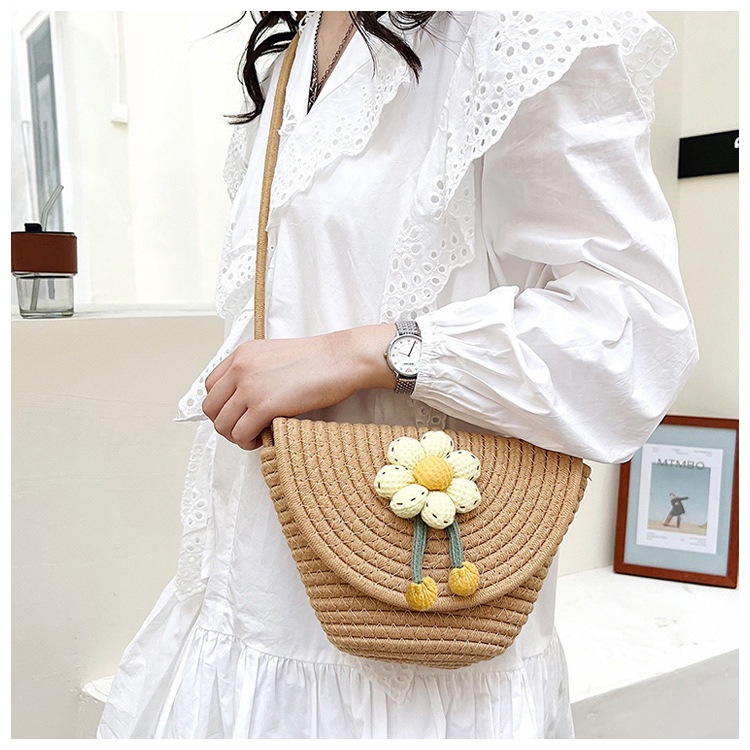 Túi cói JASMIN NOIR bằng rơm đính hoa thời trang cho nữ