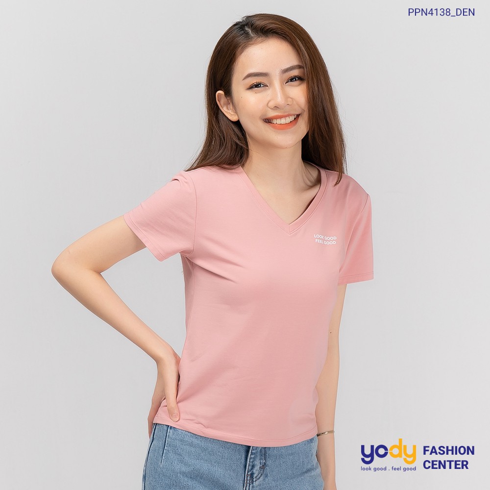 Áo phông nữ YODY cổ tim form rộng vải cotton thoáng mát PPN4138 | BigBuy360 - bigbuy360.vn