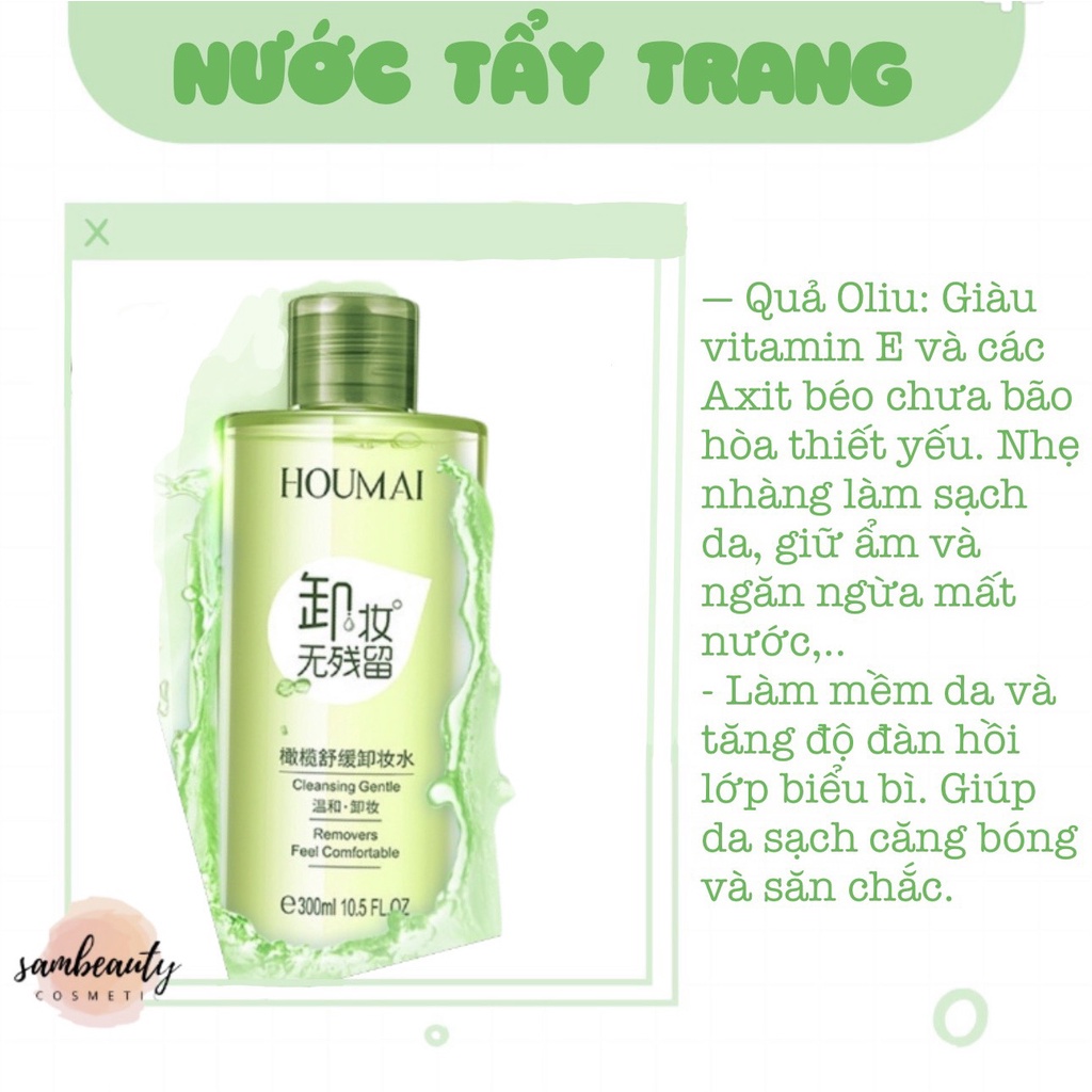 NƯỚC TẨY TRANG CHIẾT XUẤT TỪ ÔLIU VÀ LÔ HỘI 300ML LOẠI BỎ BỤI BẨN LÀM SẠCH SÂU NUÔI DƯỠNG LÀN DA SamBeauty