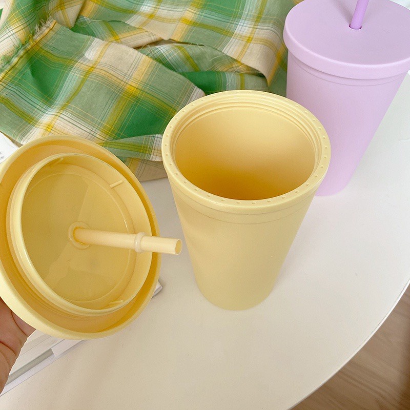 Bình nước có ống hút bình đựng nước cầm tay nhiều màu macaron phong cách học sinh sinh viên dễ thương