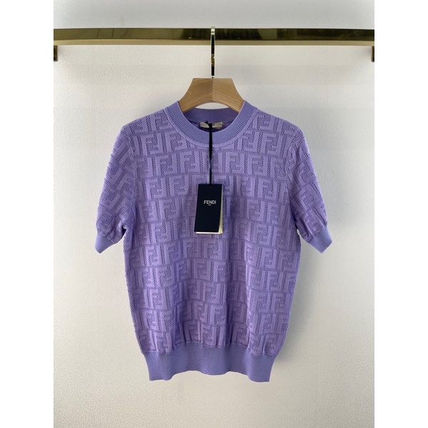 Áo len nữ tay ngắn họa tiết chữ thương hiệu Fendi FD cao cấp