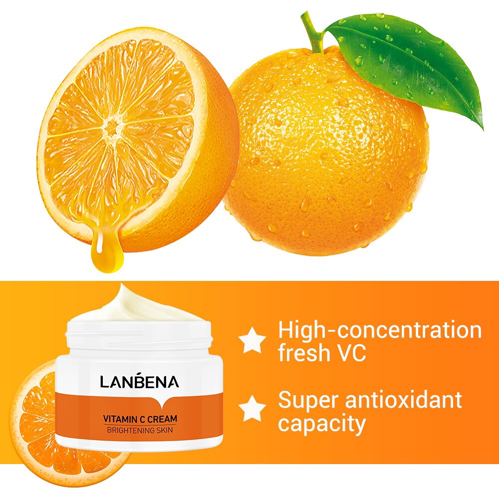 LANBENA Vitamin C Whitening Face Cream Remove Dark Spots Melanin Fade Freckles Repair Brightening Moisturizing Facial Cream 50g