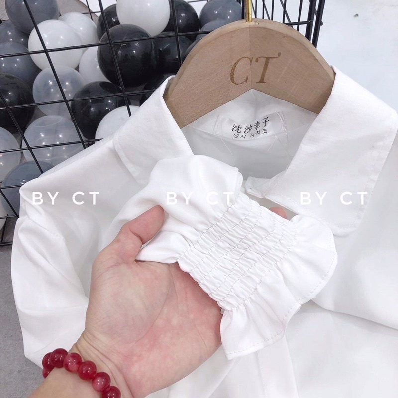 ÁO SƠ MI TRẮNG CỔ ĐỨC GẤU TAY BO CHUN CHẤT ĐẸP