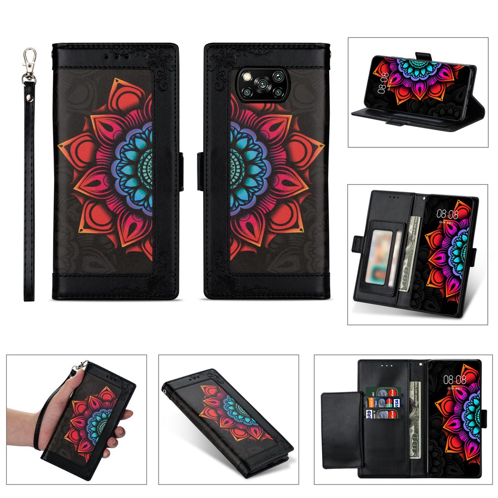 For Xiaomi Mi Poco X3 NFC  mobile phone case two-color printed leather case high-quality leather case all-inclusive anti-fall protection card holder