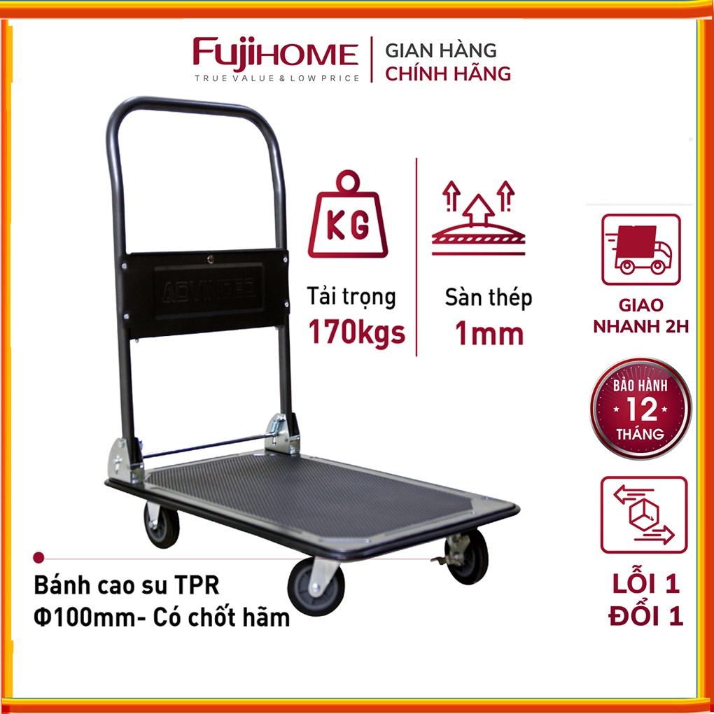 Xe đẩy hàng 4 bánh gấp gọn 170kg Nhập Khẩu ADVINDEQ, bánh cao su không ồn, xe kéo hàng sàn thép xếp gọn đa năng- BH1 năm