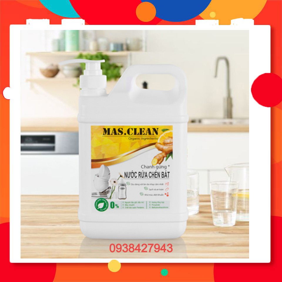 Nước rửa chén hữu cơ MasClean hương Chanh Gừng khử khuẩn và sạch nhanh dầu mỡ chai 1.8L