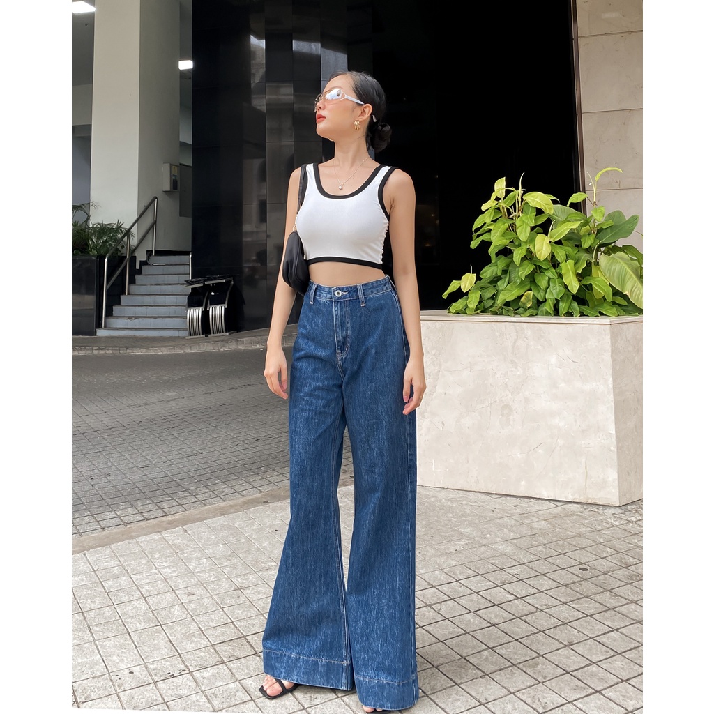 COCO SIN - Quần Jean Ống Rộng Xanh
