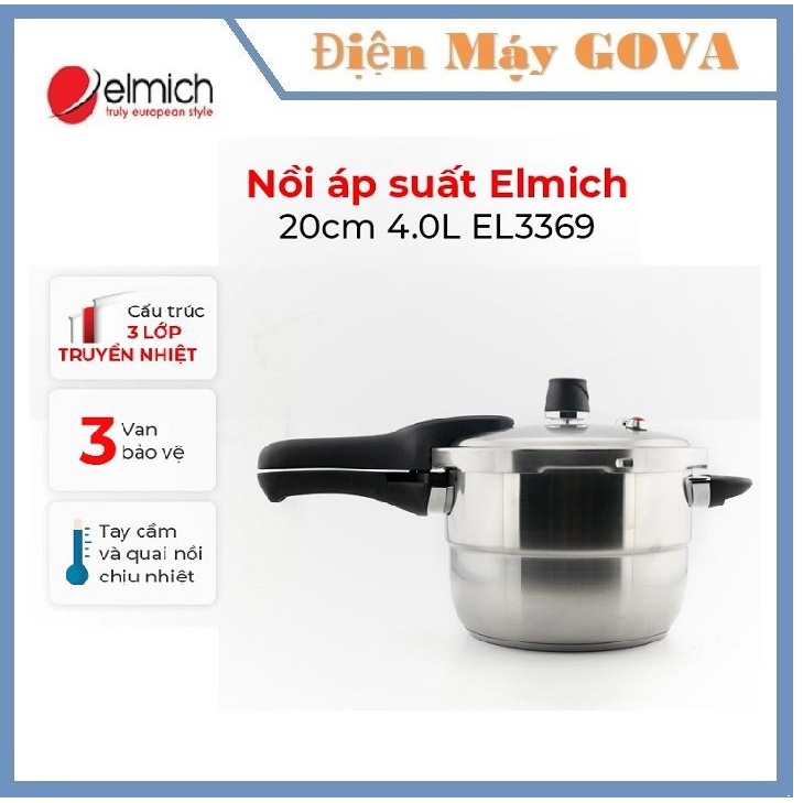 Nồi Áp Suất Inox 304 Elmich 20cm 4.0L EL3369, Elmich 22cm 6.0L EL3371