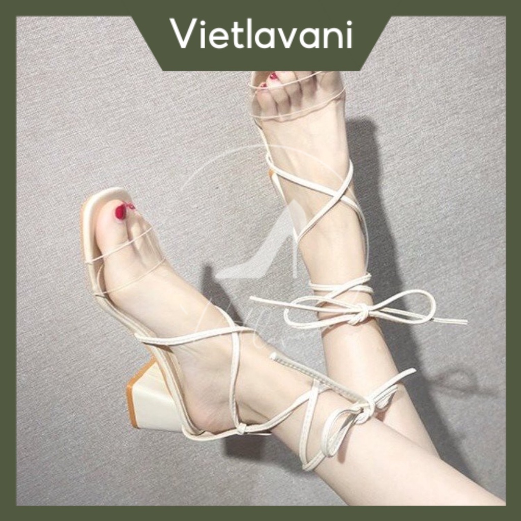 Giày sandal nữ vietlavani mã S27 dây cột cao 5cm mũi vuông gót vuông có 2 màu đen trắng