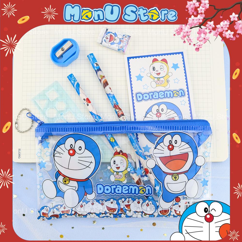 Bóp viết trong suốt kèm đồ dùng học tập DORAEMON DOREMON dễ thương cute MON0018