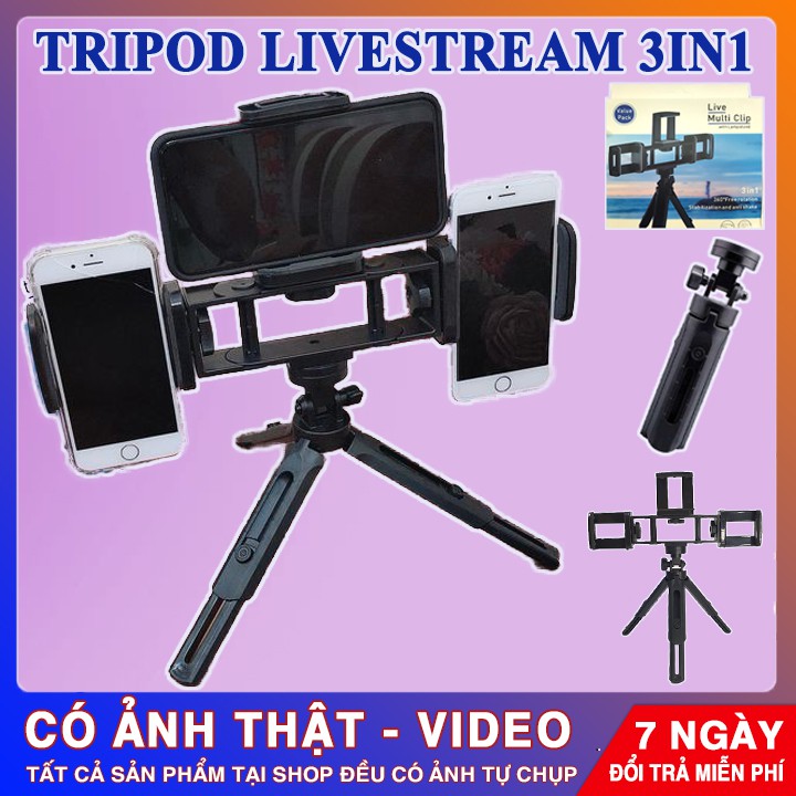 BỘ CHÂN ĐỠ LIVESTREAM + TRIPOD | Quay Video Cùng Lúc 3 Điện Thoại - Đế Giữ Siêu Chắn Chắn | Cam Kết Giống Mô Tả - 25001