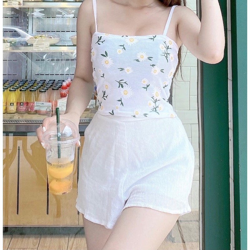 ÁO 2 DÂY HOA CÚC ❤️ÁO BRA HOẠ TIẾT❤️ Chất thun tăm co dãn về đủ 4 màu