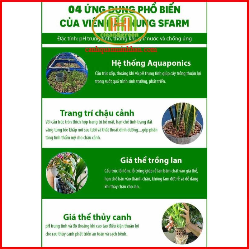 Viên đất nung trồng cây Sfarm 1kg trồng lan, trồng cây, sen đá, làm hệ thống lọc...