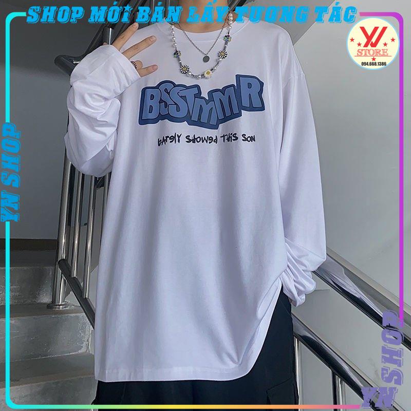Áo thun tay dài form rộng in chữ BSTTM ,áo phông dài tay chất cotton dày đẹp in hình chữ xanh