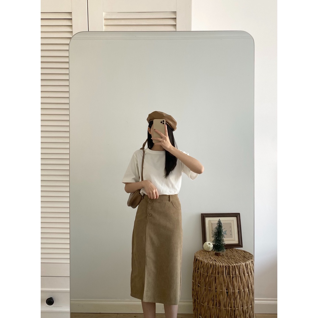 Chân váy dạ nhung dài 4 cúc lệch 6698_CV0056