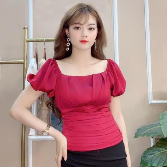 Áo sơ mi nữ kiểu công sở ngắn tay bo chun xếp ly -  Trắng Đỏ Be Xanh Đen - Hanlly Fashion Thời Trang Nữ - A26
