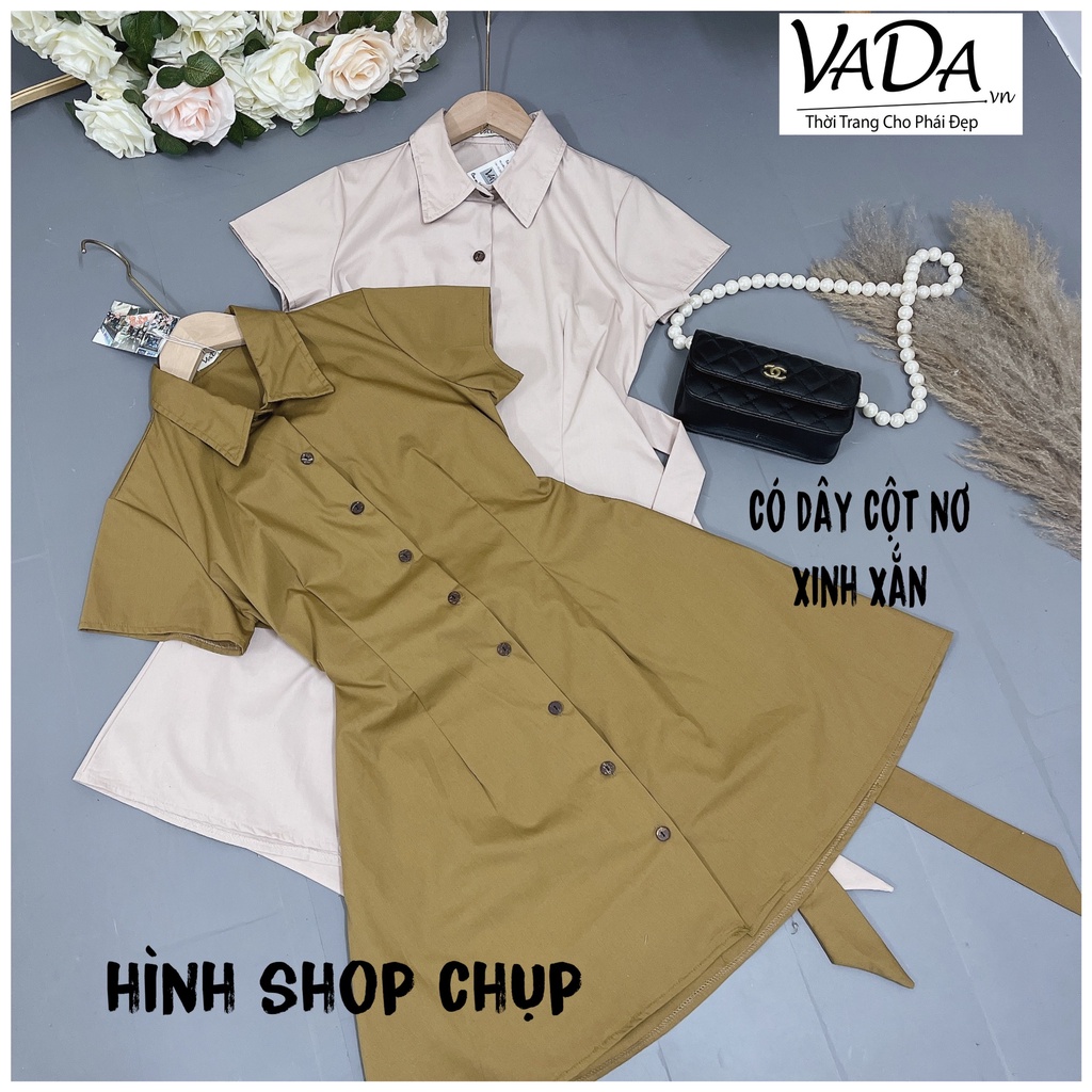 Váy Đầm Sơ Mi Thô Ngắn Tay Cổ Đức sau lưng cột nơ xinh xắn Phong Cách Thanh Lịch -Thời Trang VADA (Đ45) | BigBuy360 - bigbuy360.vn